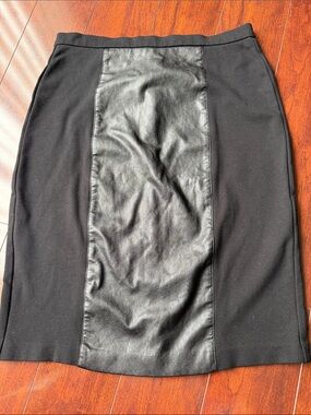 Black Pencil Skirt with Faux Leather Center Panel